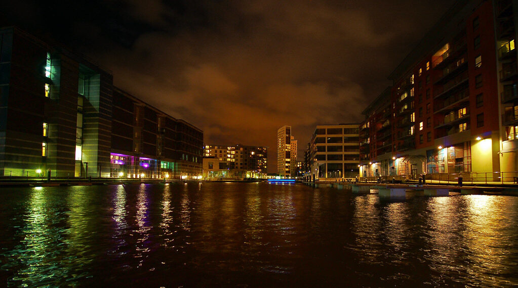 Leeds Dock at night, home of the Royal Armouries