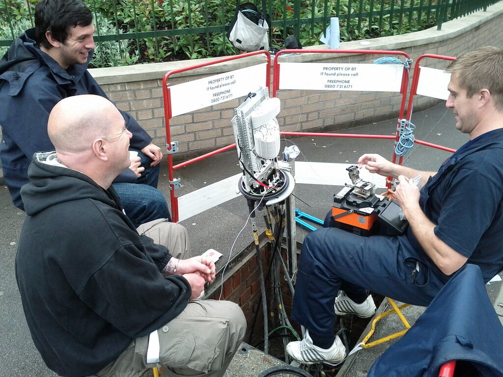 Fibre optic cable being spliced