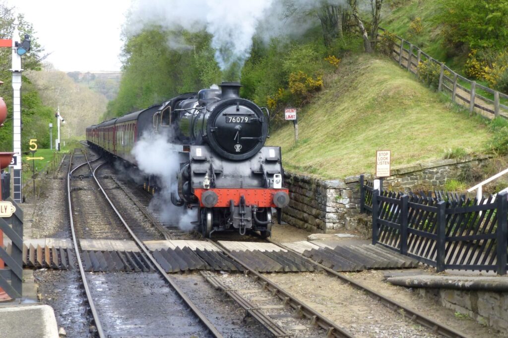 A train from Grosmont arriving at Goathland on the North Yorkshire Moors Railway