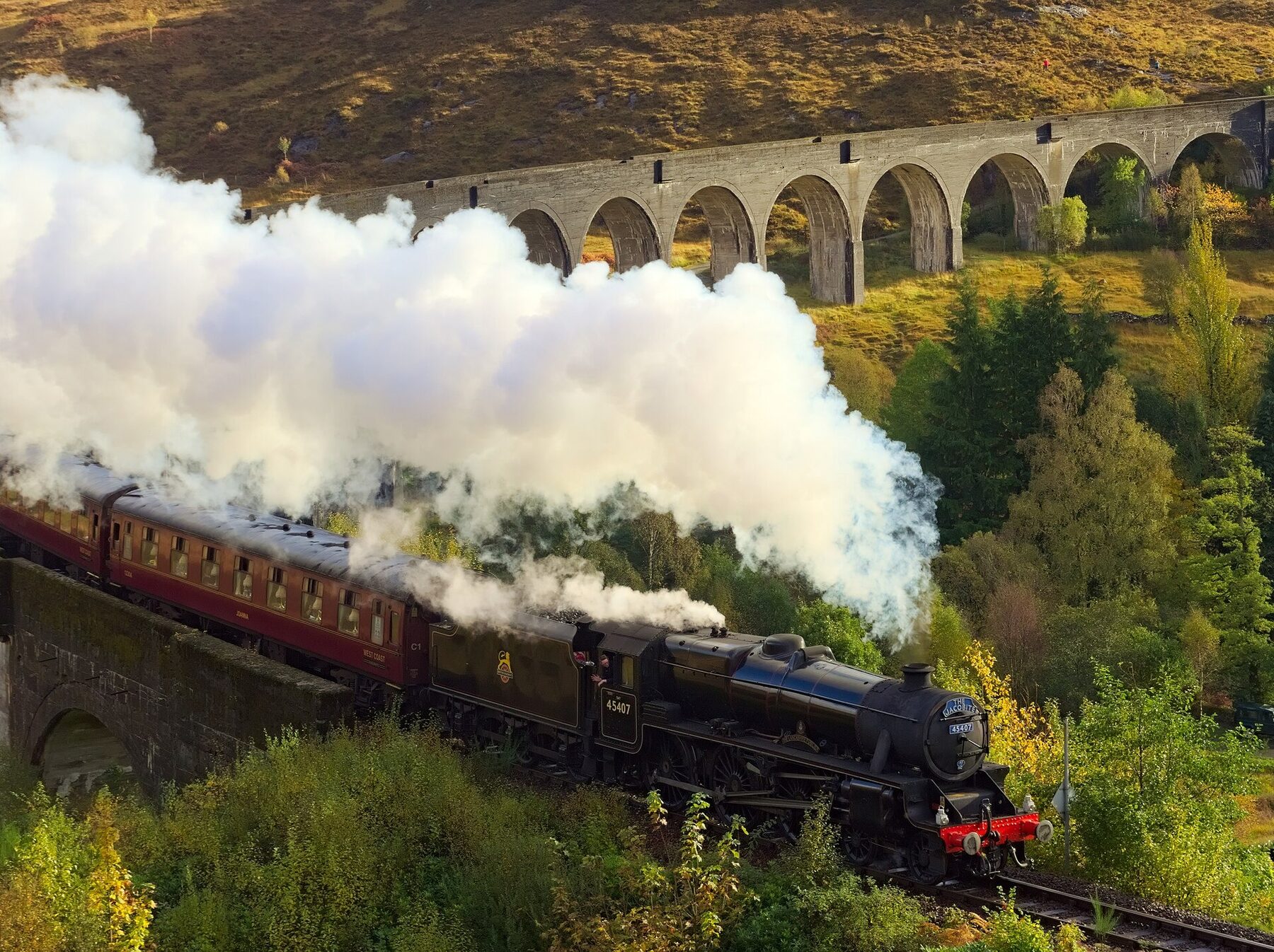 The Jacobite steam train on Glenfinnan Viaduct